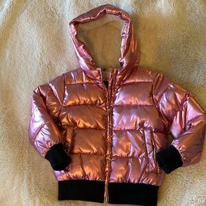 GUC - Tahari girls pink shiny puffy winter coat. Size 4